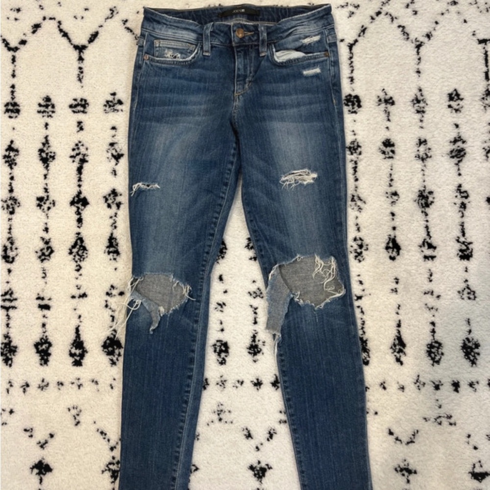 Joe's Jeans Distressed Skinny Ankle Jeans in Medium Blue Wash